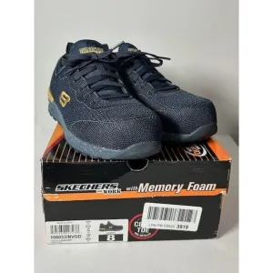 NWB Skechers Womens Bulkin-Balran Comp Toe Work Shoes Sneakers Navy Gold Size 8
