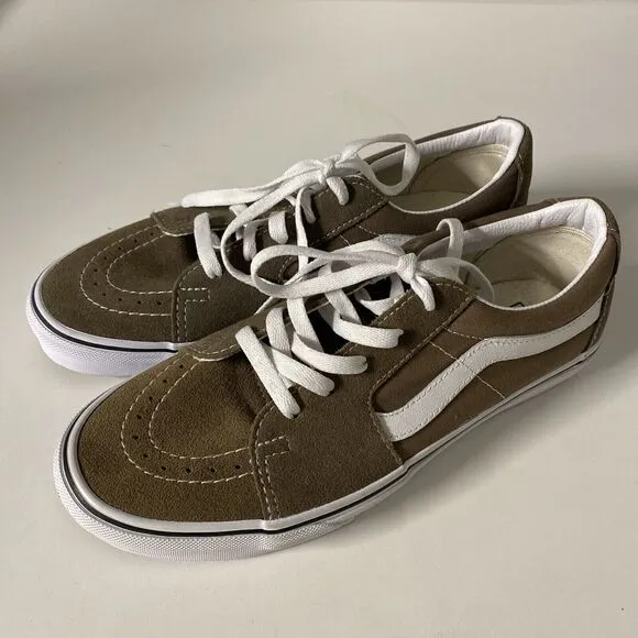 NWOB VANS Sk8 Low Shoes Sneaker Taupe White Leather Suede Lace Up M8.5 W…