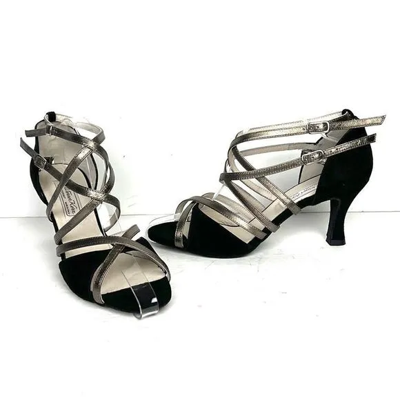 NWOB Werner Kern Dance Shoes Eva Black/Antique Suede /Leather 3” Heels US 10,5