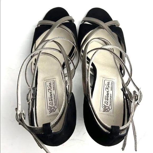 NWOB Werner Kern Dance Shoes Eva Black/Antique Suede /Leather 3” Heels US 10,5