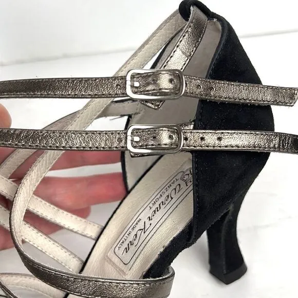 NWOB Werner Kern Dance Shoes Eva Black/Antique Suede /Leather 3” Heels US 10,5