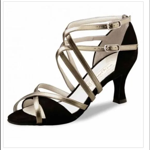 NWOB Werner Kern Dance Shoes Eva Black/Antique Suede /Leather 3” Heels US 10,5