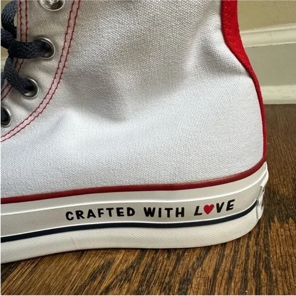 NWOT Converse Platform Lift High Top Custom Shoes Made with Love Heart Patches
