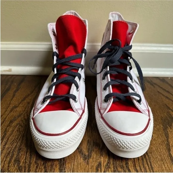 NWOT Converse Platform Lift High Top Custom Shoes Made with Love Heart Patches