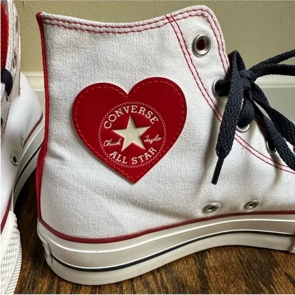 NWOT Converse Platform Lift High Top Custom Shoes Made with Love Heart Patches