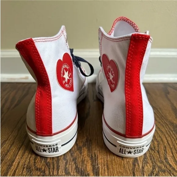 NWOT Converse Platform Lift High Top Custom Shoes Made with Love Heart Patches