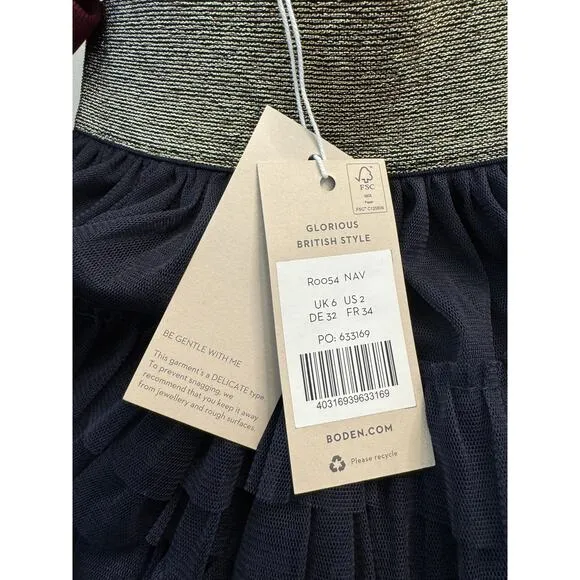 NWT Boden Rachael Midi Navy Ruffle Tiered Skirto