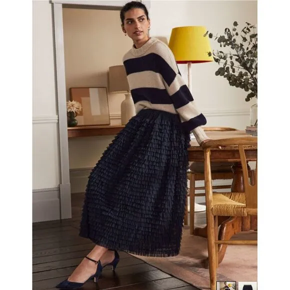NWT Boden Rachael Midi Navy Ruffle Tiered Skirto