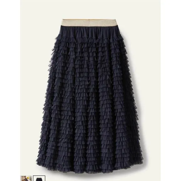 NWT Boden Rachael Midi Navy Ruffle Tiered Skirto