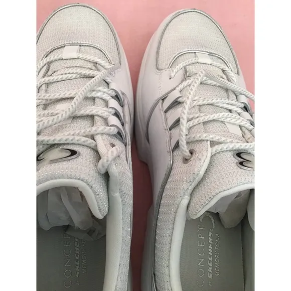 NWT Concept by Skechers to top it off white silver athletic shoes size 8