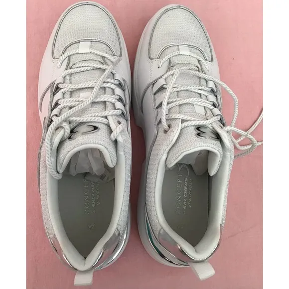 NWT Concept by Skechers to top it off white silver athletic shoes size 8
