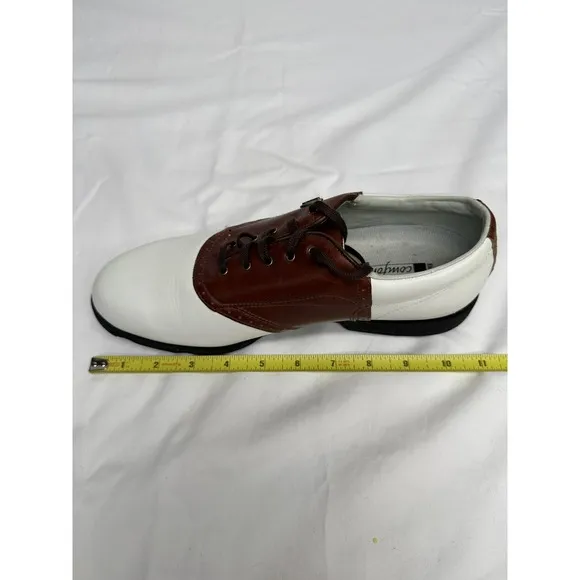 NWT Etonic Comfort Q Loc System Mens Golf Shoes White &amp; Brown Size Small 10M