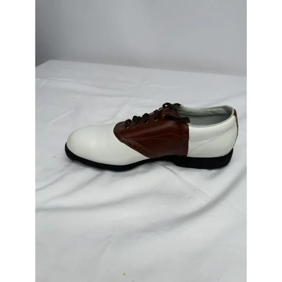 NWT Etonic Comfort Q Loc System Mens Golf Shoes White &amp; Brown Size Small 10M