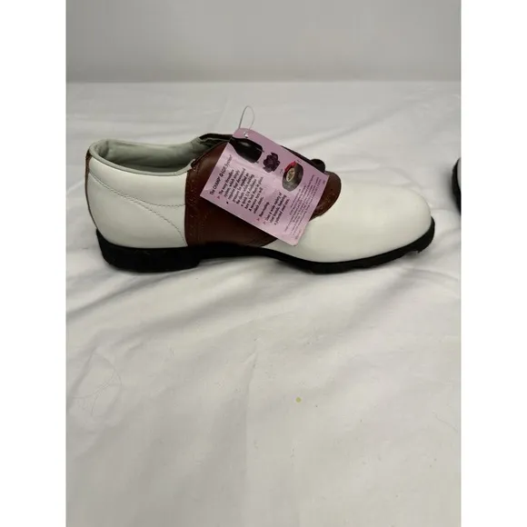 NWT Etonic Comfort Q Loc System Mens Golf Shoes White &amp; Brown Size Small 10M