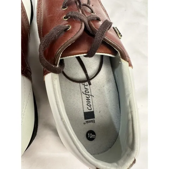 NWT Etonic Comfort Q Loc System Mens Golf Shoes White &amp; Brown Size Small 10M