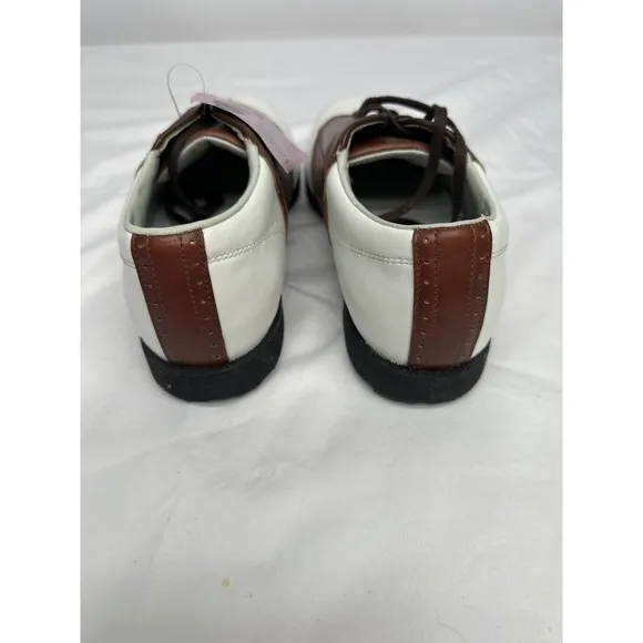 NWT Etonic Comfort Q Loc System Mens Golf Shoes White &amp; Brown Size Small 10M