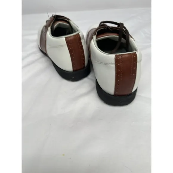 NWT Etonic Comfort Q Loc System Mens Golf Shoes White &amp; Brown Size Small 10M