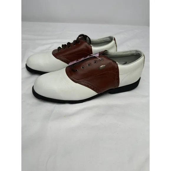 NWT Etonic Comfort Q Loc System Mens Golf Shoes White &amp; Brown Size Small 10M