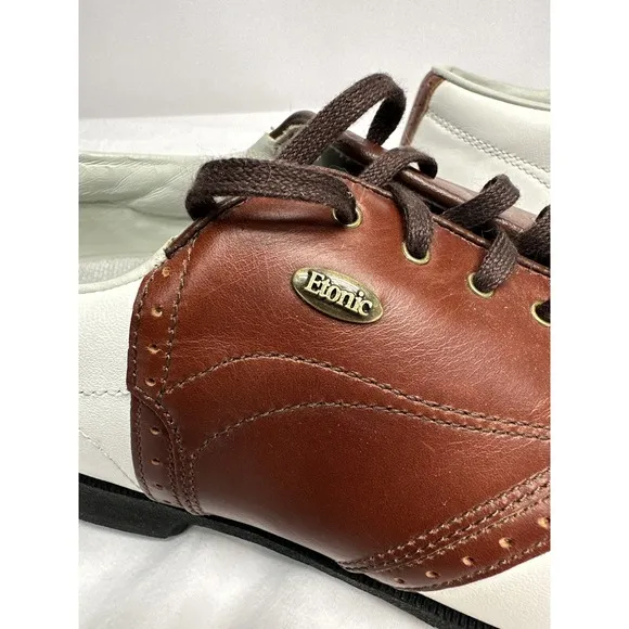 NWT Etonic Comfort Q Loc System Mens Golf Shoes White &amp; Brown Size Small 10M