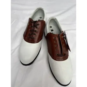 NWT Etonic Comfort Q Loc System Mens Golf Shoes White &amp; Brown Size Small 10M