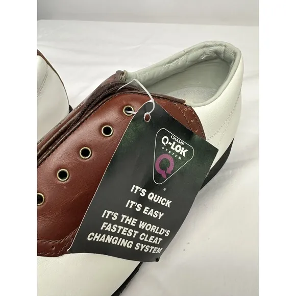 NWT Etonic Comfort Q Loc System Mens Golf Shoes White &amp; Brown Size Small 10M