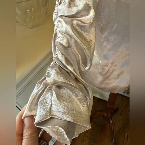 NWT Generation Love Fabien Silver shimmer satin blazer ruched sleeves size XL