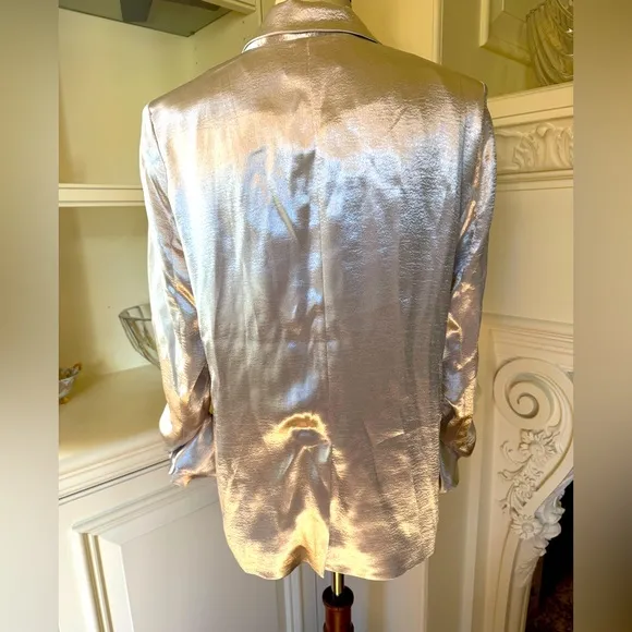 NWT Generation Love Fabien Silver shimmer satin blazer ruched sleeves size XL
