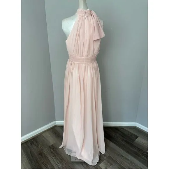 NWT Mac Duggal Chiffon High Neck Ruched Sleeveless A-Line Gown Blush Pink Size 6