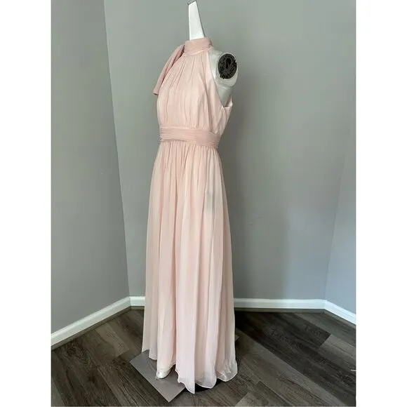 NWT Mac Duggal Chiffon High Neck Ruched Sleeveless A-Line Gown Blush Pink Size 6