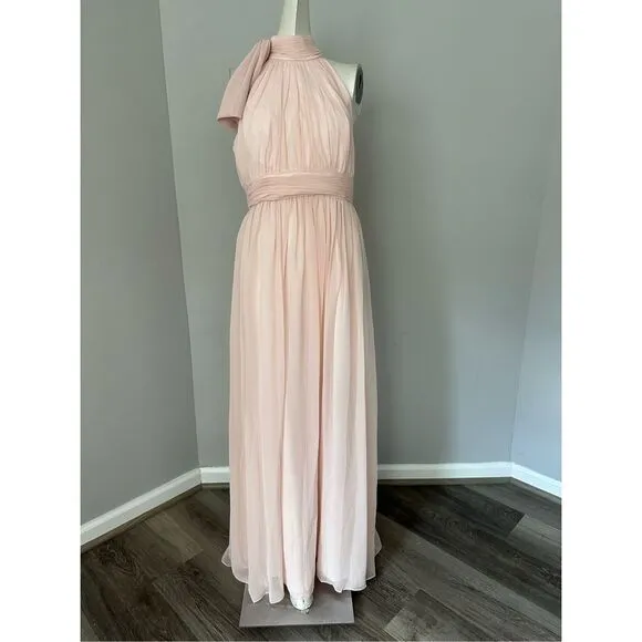 NWT Mac Duggal Chiffon High Neck Ruched Sleeveless A-Line Gown Blush Pink Size 6