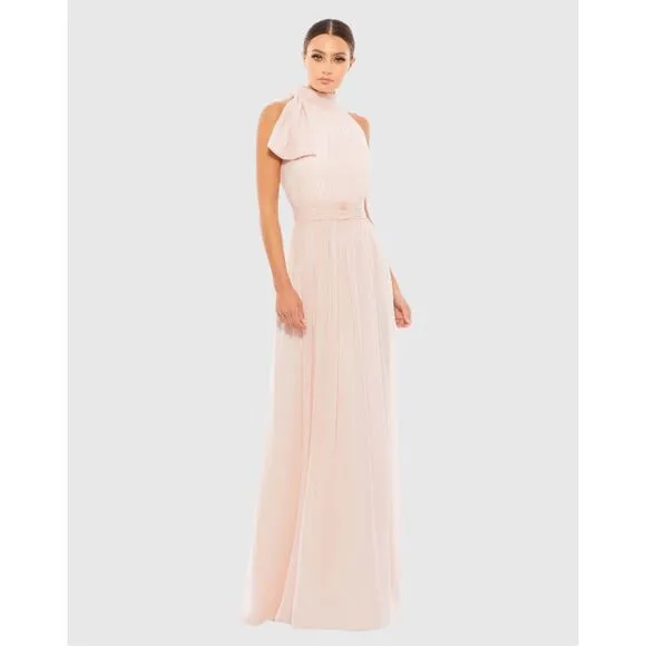NWT Mac Duggal Chiffon High Neck Ruched Sleeveless A-Line Gown Blush Pink Size 6