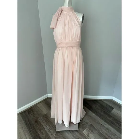 NWT Mac Duggal Chiffon High Neck Ruched Sleeveless A-Line Gown Blush Pink Size 6
