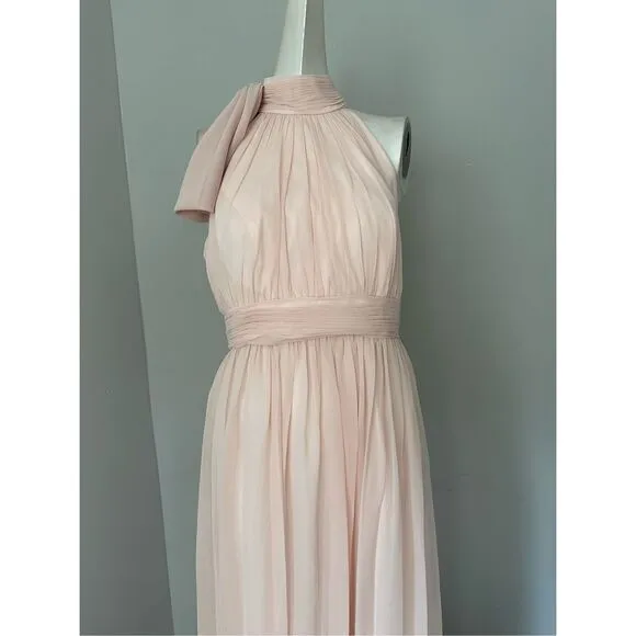 NWT Mac Duggal Chiffon High Neck Ruched Sleeveless A-Line Gown Blush Pink Size 6