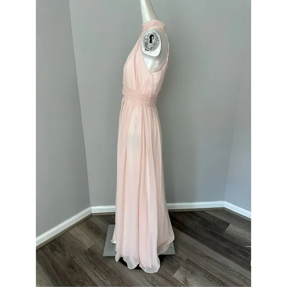 NWT Mac Duggal Chiffon High Neck Ruched Sleeveless A-Line Gown Blush Pink Size 6