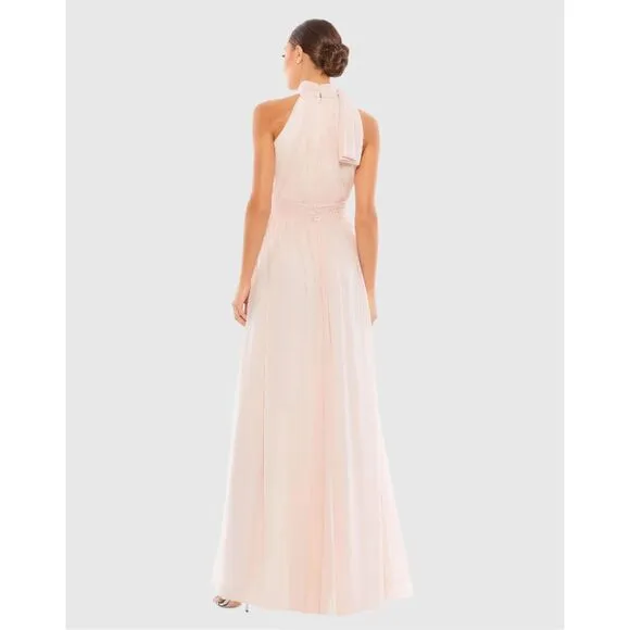 NWT Mac Duggal Chiffon High Neck Ruched Sleeveless A-Line Gown Blush Pink Size 6