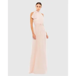 NWT Mac Duggal Chiffon High Neck Ruched Sleeveless A-Line Gown Blush Pink Size 6