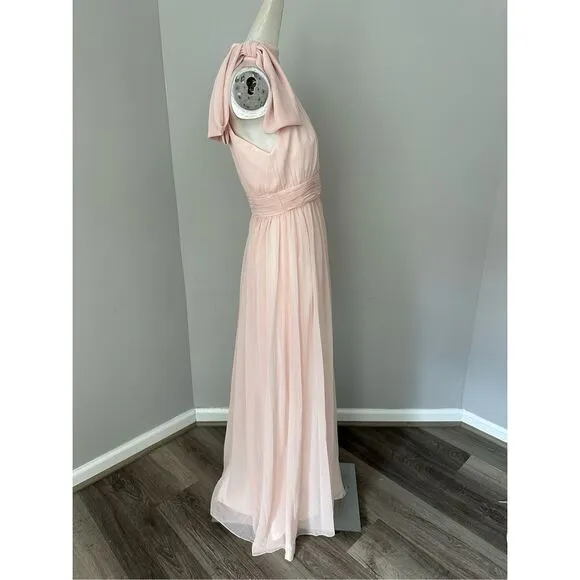 NWT Mac Duggal Chiffon High Neck Ruched Sleeveless A-Line Gown Blush Pink Size 6
