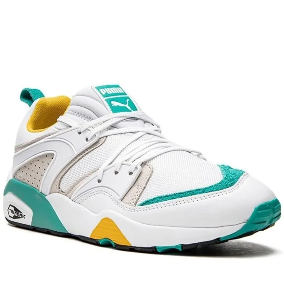 NWT Puma Blaze of Glory Retro white Sneakers Leather shoes teal accents NEW