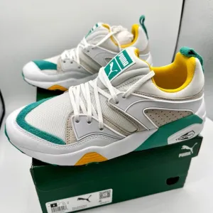 NWT Puma Blaze of Glory Retro white Sneakers Leather shoes teal accents NEW