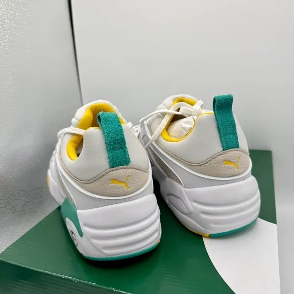 NWT Puma Blaze of Glory Retro white Sneakers Leather shoes teal accents NEW