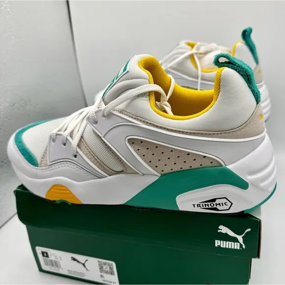 NWT Puma Blaze of Glory Retro white Sneakers Leather shoes teal accents NEW
