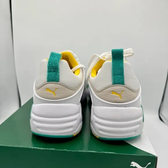 NWT Puma Blaze of Glory Retro white Sneakers Leather shoes teal accents NEW