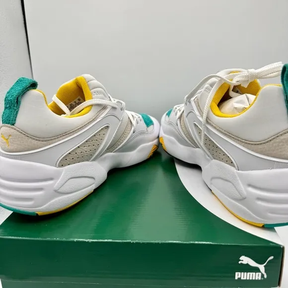 NWT Puma Blaze of Glory Retro white Sneakers Leather shoes teal accents NEW