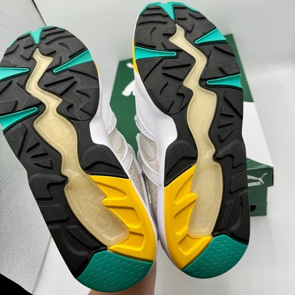 NWT Puma Blaze of Glory Retro white Sneakers Leather shoes teal accents NEW
