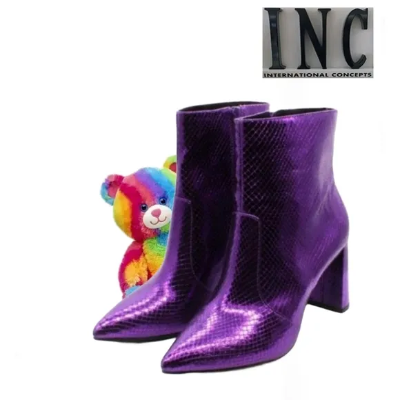 NWT Purple Holographic Snake Sparkle Shimmer Leather Bootie Party Boot Bootie