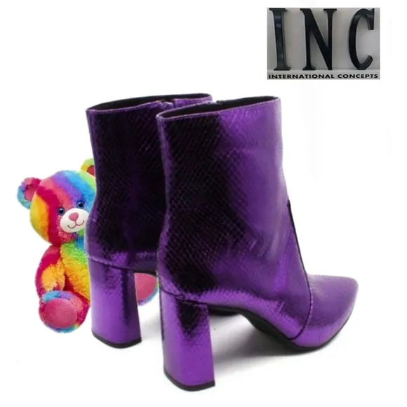 NWT Purple Holographic Snake Sparkle Shimmer Leather Bootie Party Boot Bootie