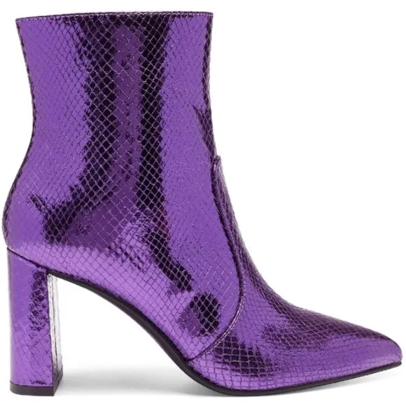 NWT Purple Holographic Snake Sparkle Shimmer Leather Bootie Party Boot Bootie
