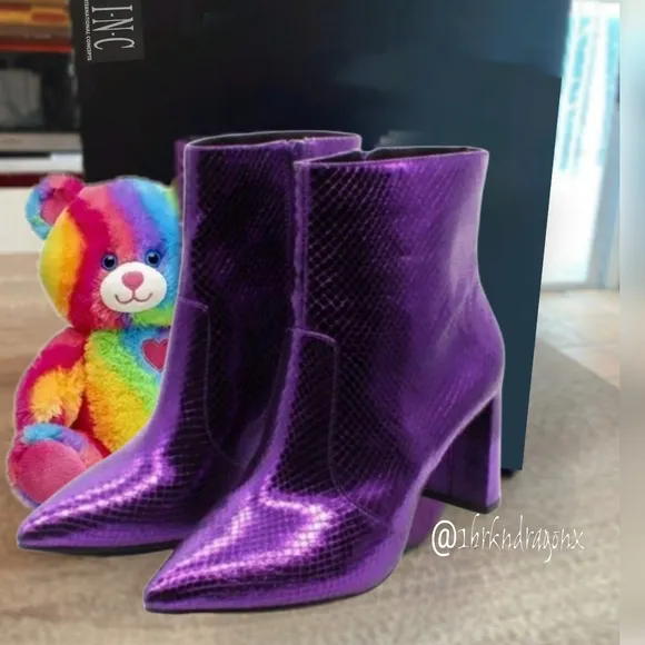 NWT Purple Holographic Snake Sparkle Shimmer Leather Bootie Party Boot Bootie