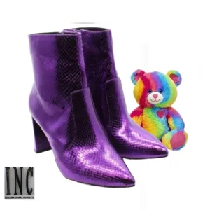 NWT Purple Holographic Snake Sparkle Shimmer Leather Bootie Party Boot Bootie