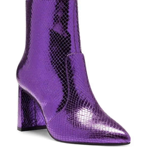 NWT Purple Holographic Snake Sparkle Shimmer Leather Bootie Party Boot Bootie